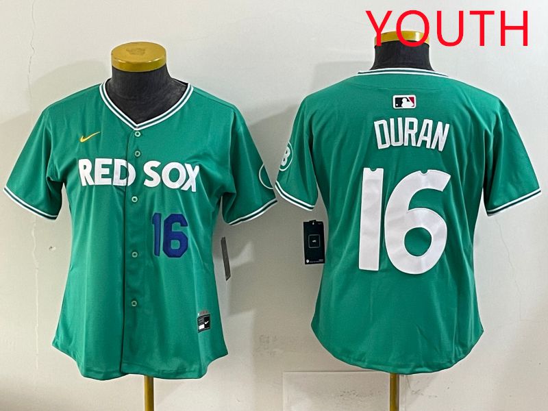 Youth 2025 Boston Red Sox #16 Duran Dark Green Joint Name Nike MLB Jersey style 4